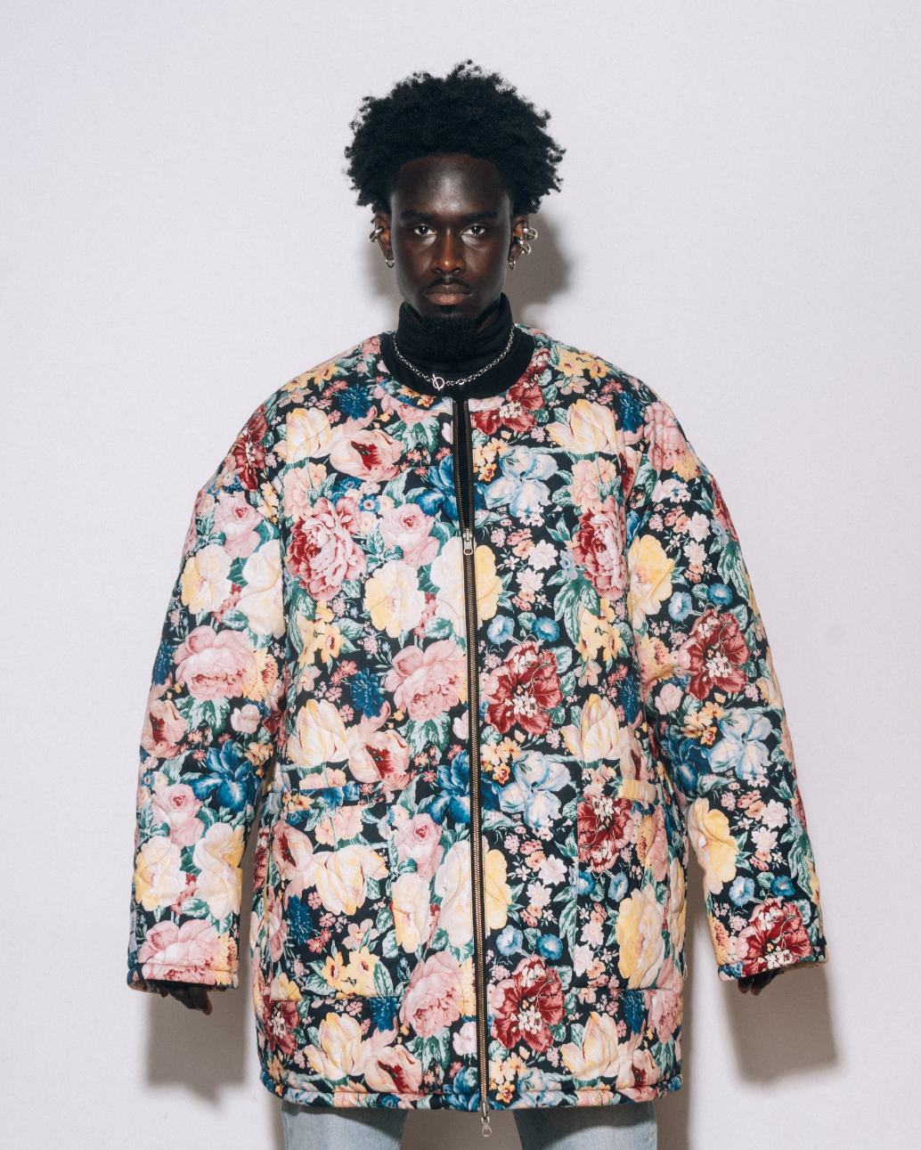 CHANDLER Reversible Quilted House Coat in "Infinity Flower” Print