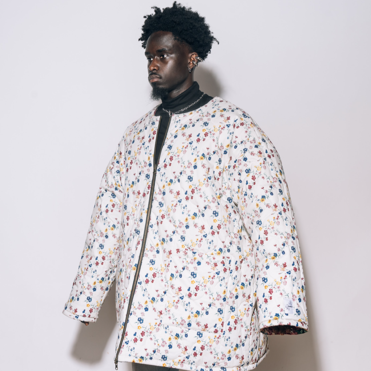 CHANDLER Reversible Quilted House Coat in "Infinity Flower” Print